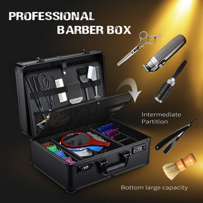 Yueieoun Barber Accessories Case, Profesional Barbers Briefcase Tool Case, Barber Cases for Clippers and Supplies, Hair Scissors Clippers Trimmer Organizer, Barbers Suitcase with Code Lock Black