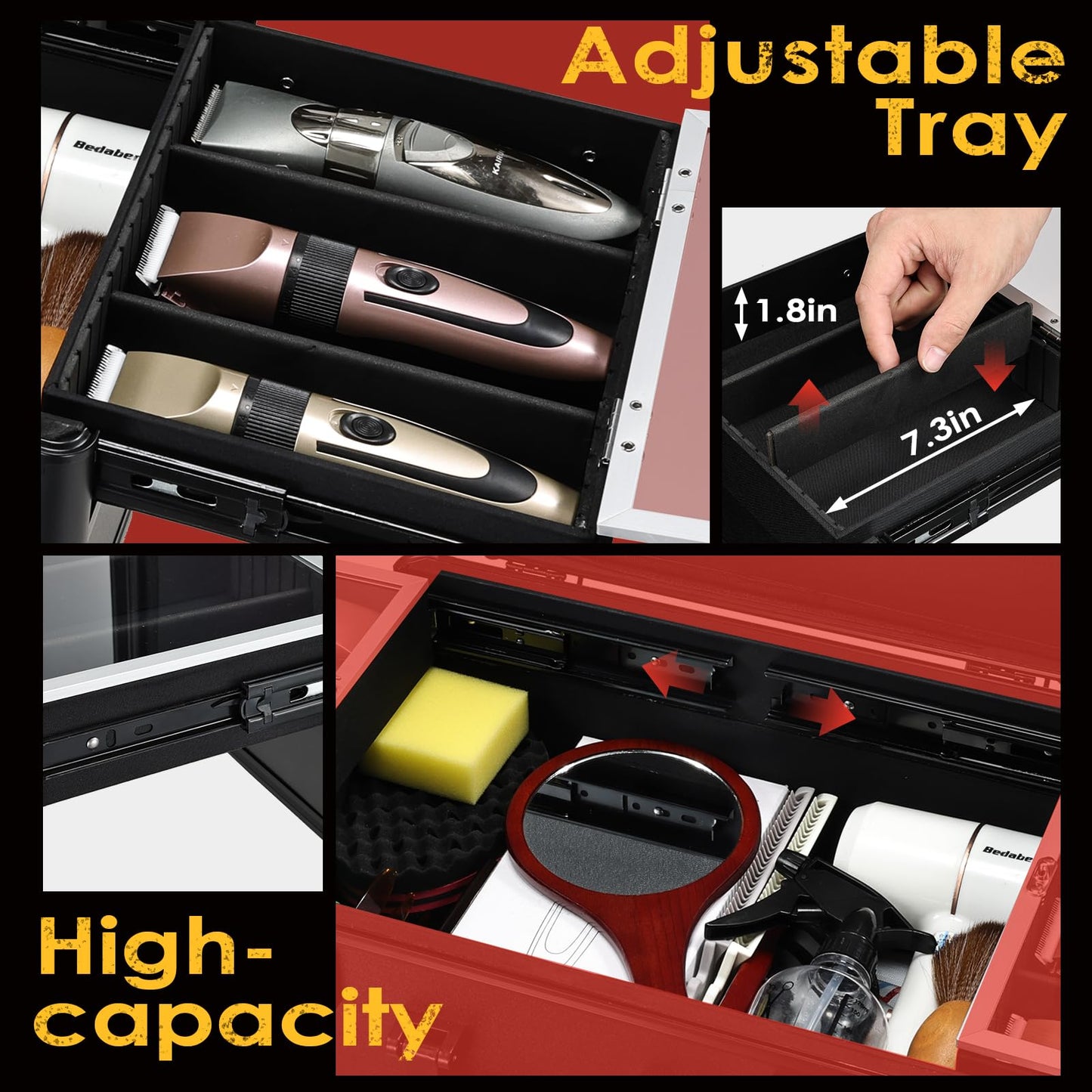 Yueieoun Barber Case 6 Clippers Sliding Tray, Profesional Barbers Briefcase Tool Case, Barber Cases for Clippers and Supplies, Hair Scissors Trimmer Organizer, Salon Hair Grooming Hard Travel Suitcase