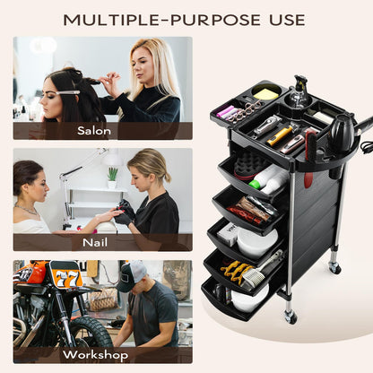 Yueieoun Hair Salon Cart with Worktop, Salon Trolley with Wheels, 5-Drawer Trays Rolling Salon Station, Hair Salon Beauty Storage Cart, Salon Rolling Cart for Hair Stylist Hairdresser Beauty Tattoo