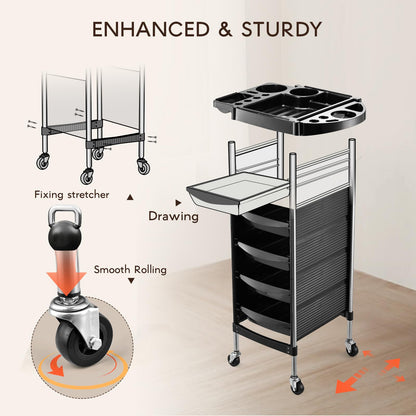 Yueieoun Hair Salon Cart with Worktop, Salon Trolley with Wheels, 5-Drawer Trays Rolling Salon Station, Hair Salon Beauty Storage Cart, Salon Rolling Cart for Hair Stylist Hairdresser Beauty Tattoo