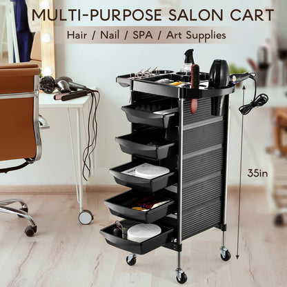 Yueieoun Hair Salon Cart with Worktop, Salon Trolley with Wheels, 5-Drawer Trays Rolling Salon Station, Hair Salon Beauty Storage Cart, Salon Rolling Cart for Hair Stylist Hairdresser Beauty Tattoo