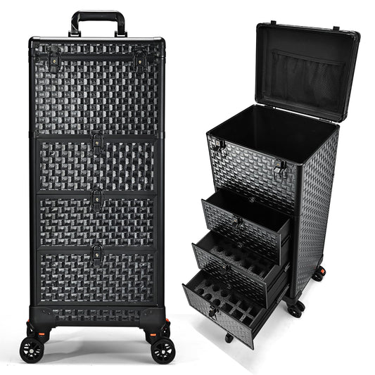 Yueieoun Salon Cart with 3 Drawers, Professional Trolley Cart for Beauty Salon, Rolling Train Case Makeup Organizer Case for Nail Tech, Face Painting, Hairstylist, Makeup Artist, with Lockable Wheels